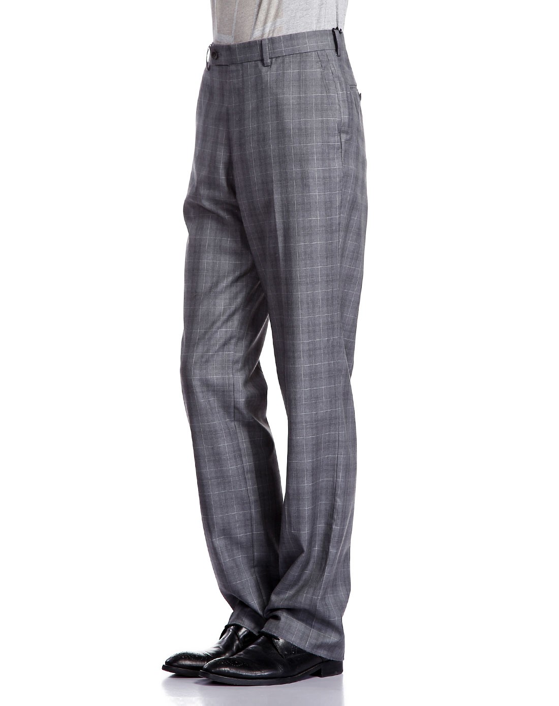 银灰色帅气韩版格纹长西裤