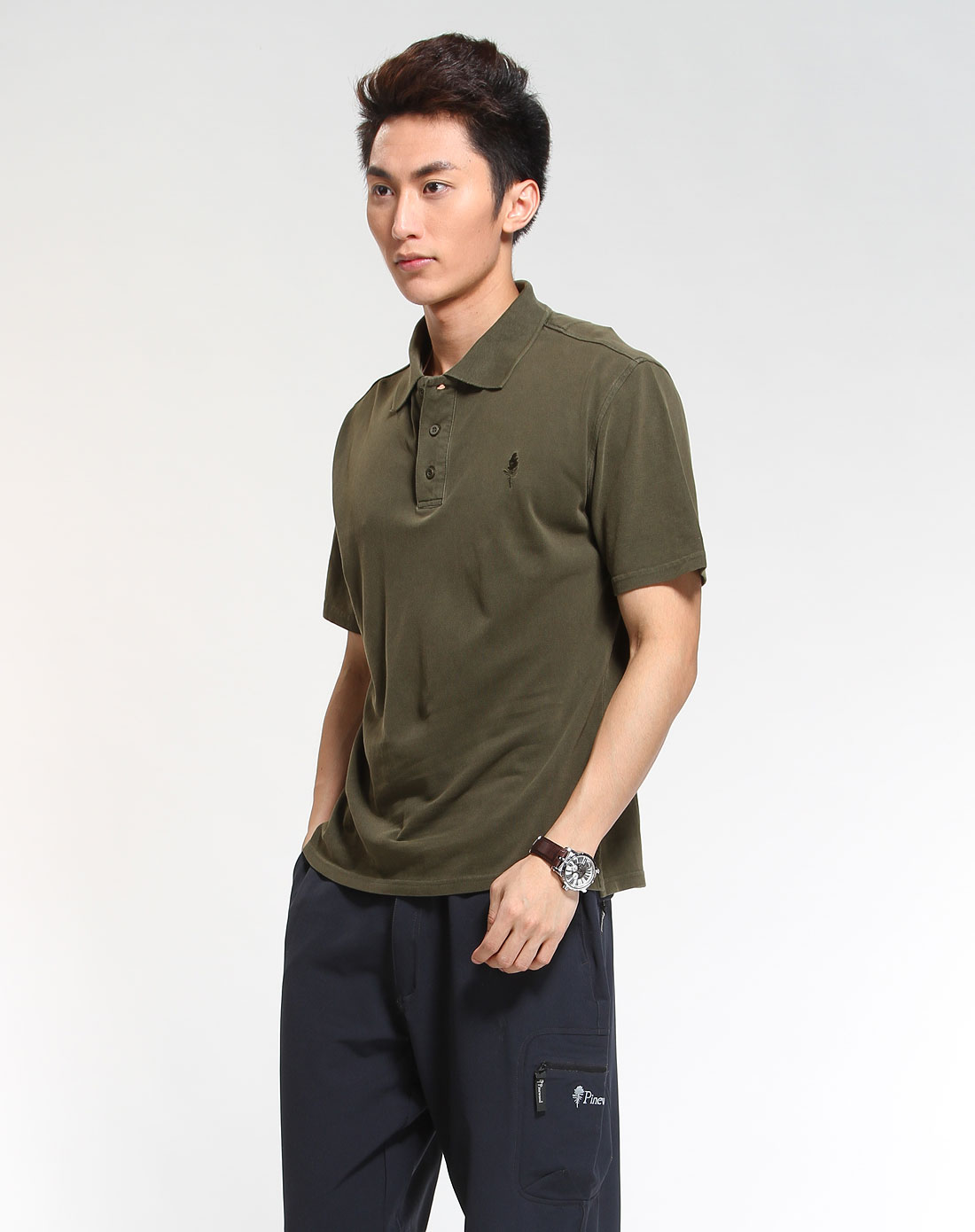 深橄榄色时尚短袖polo衫-唯品会