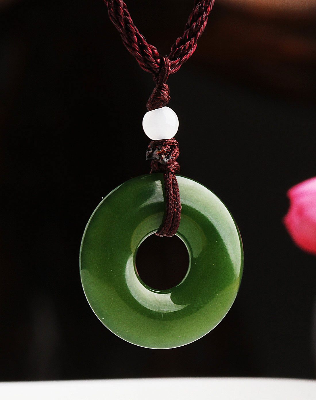 和田玉碧玉圆环挂件(国家权威认证)