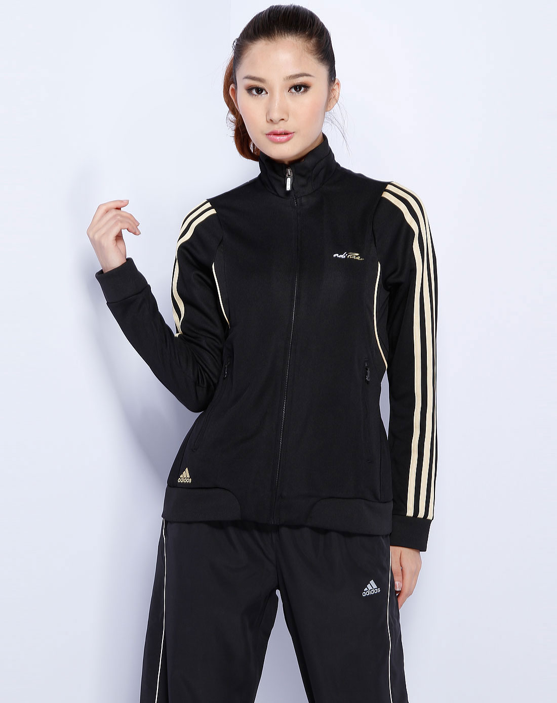 阿迪達斯adidas 女款黑/金色運動長袖外套