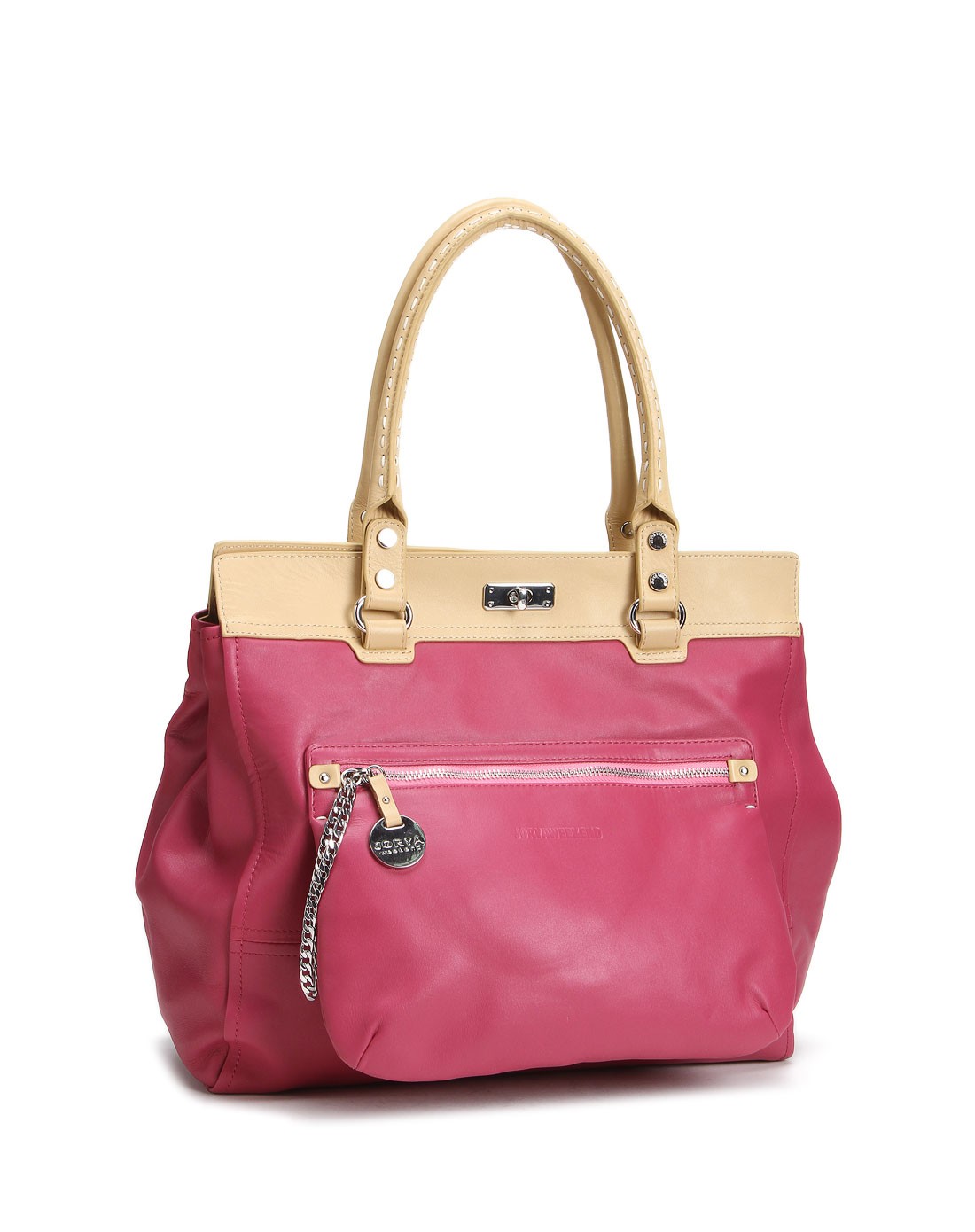 卓雅周末玫红色手提皮包