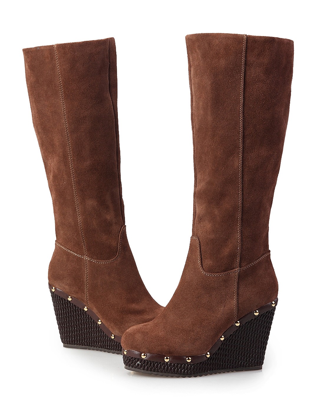 浅咖啡色时尚坡跟圆头高靴