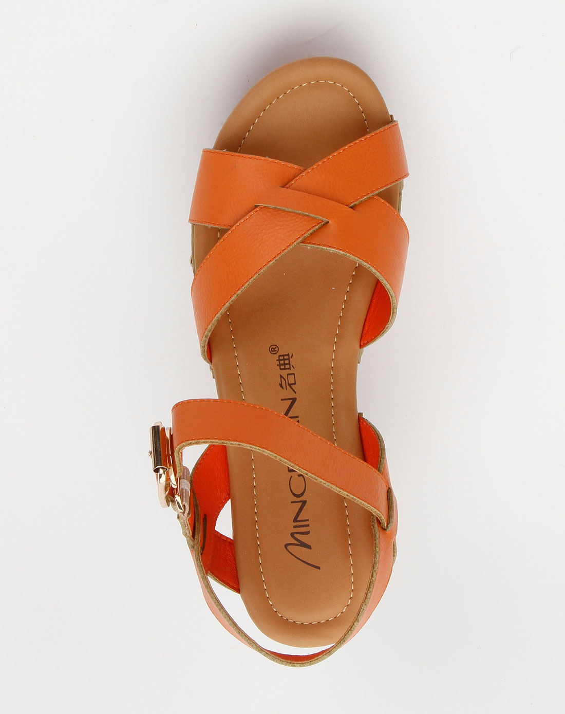 橙色时尚休闲交叉绊带松糕高跟凉鞋