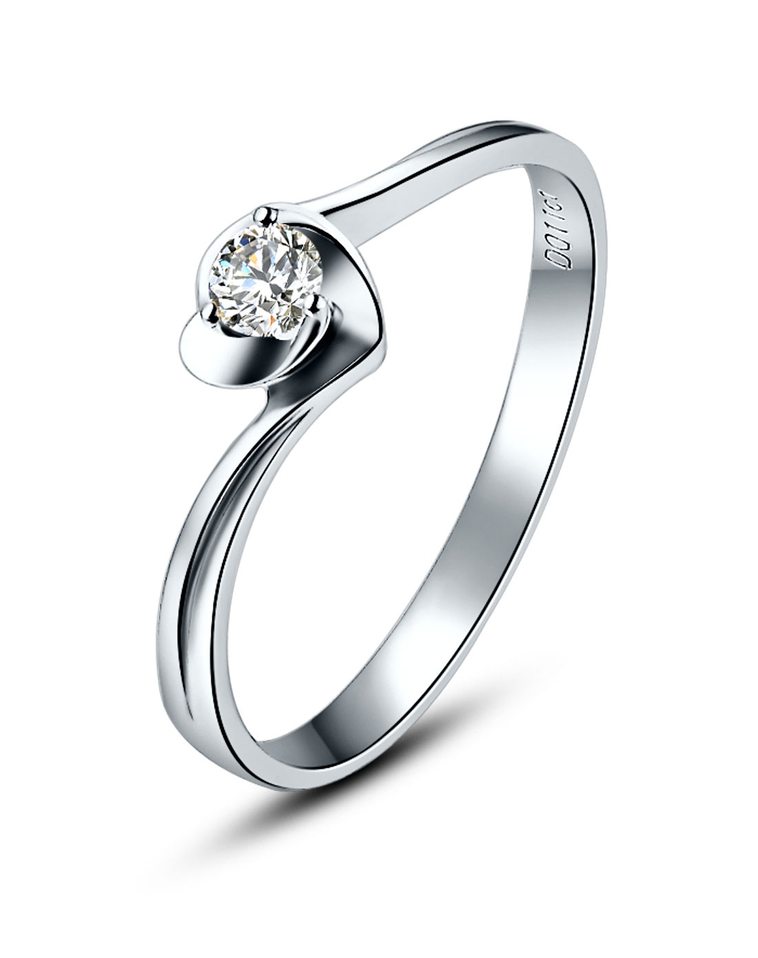 女款简约风尚心型18k金钻石戒指银色