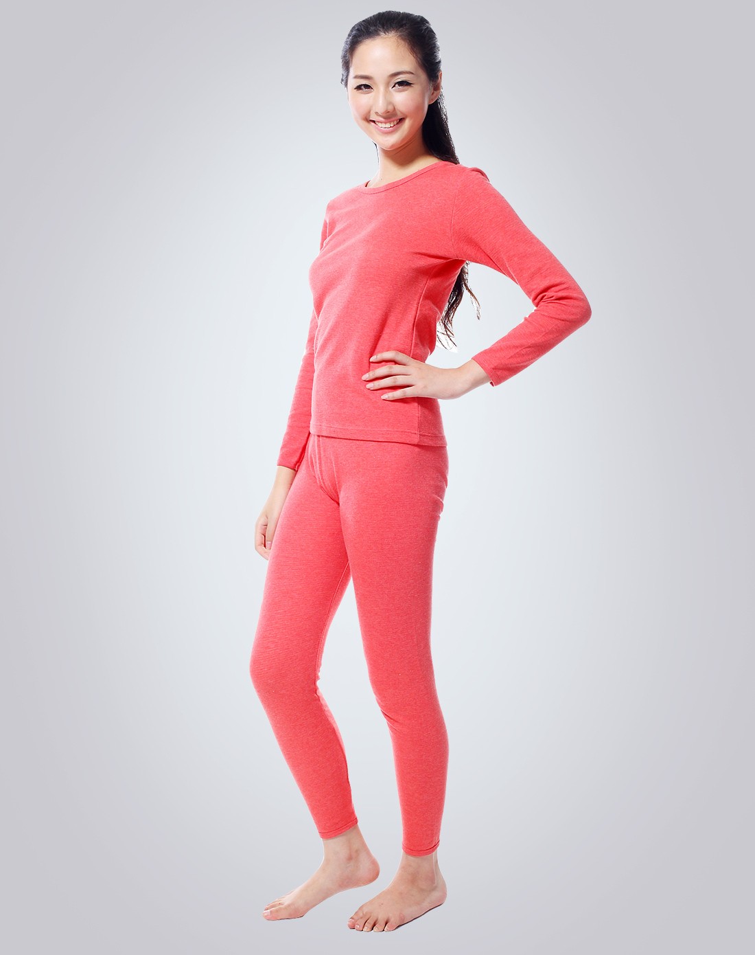 岩红远红外精品打底女士保暖内衣套装