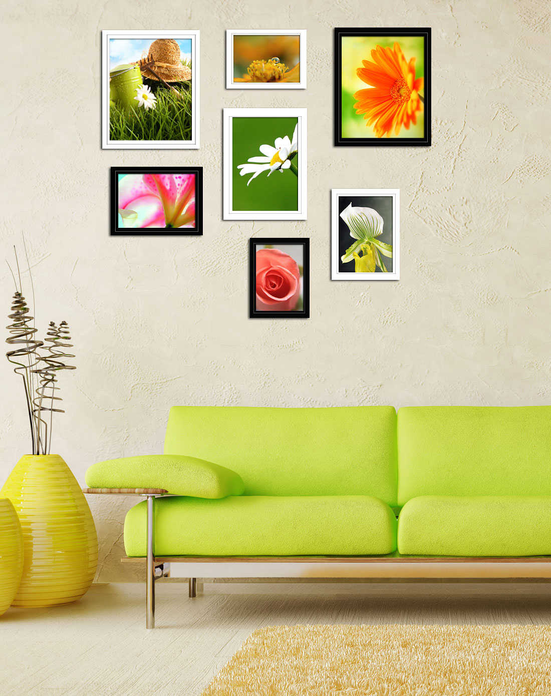 纯实木黑白2色组合式照片墙(7框)