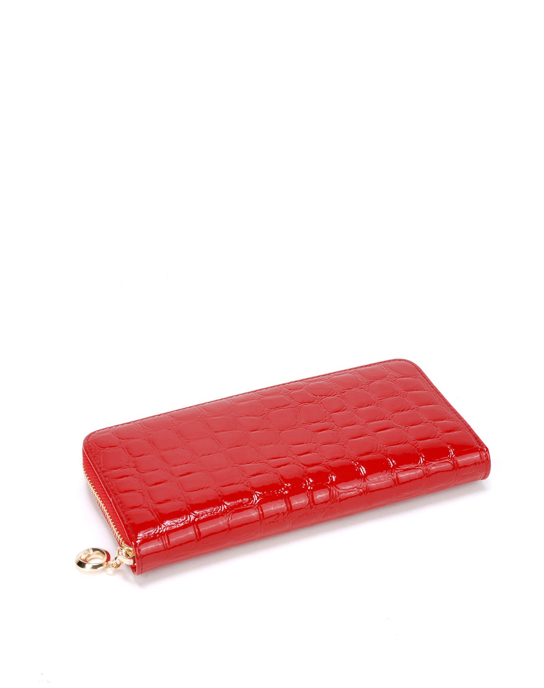 女士红色牛皮石头纹单拉链长钱包