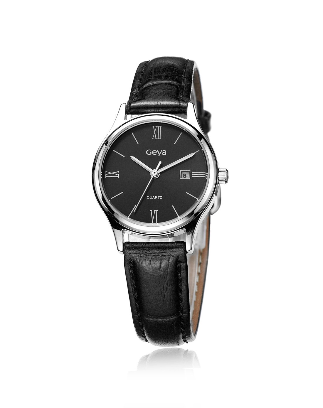 格雅情侣款时光系列简约真皮石英女表