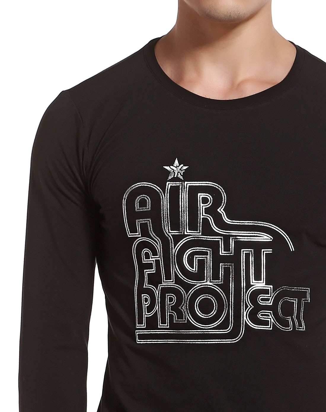 男装前幅字母烫银印花圆领t恤