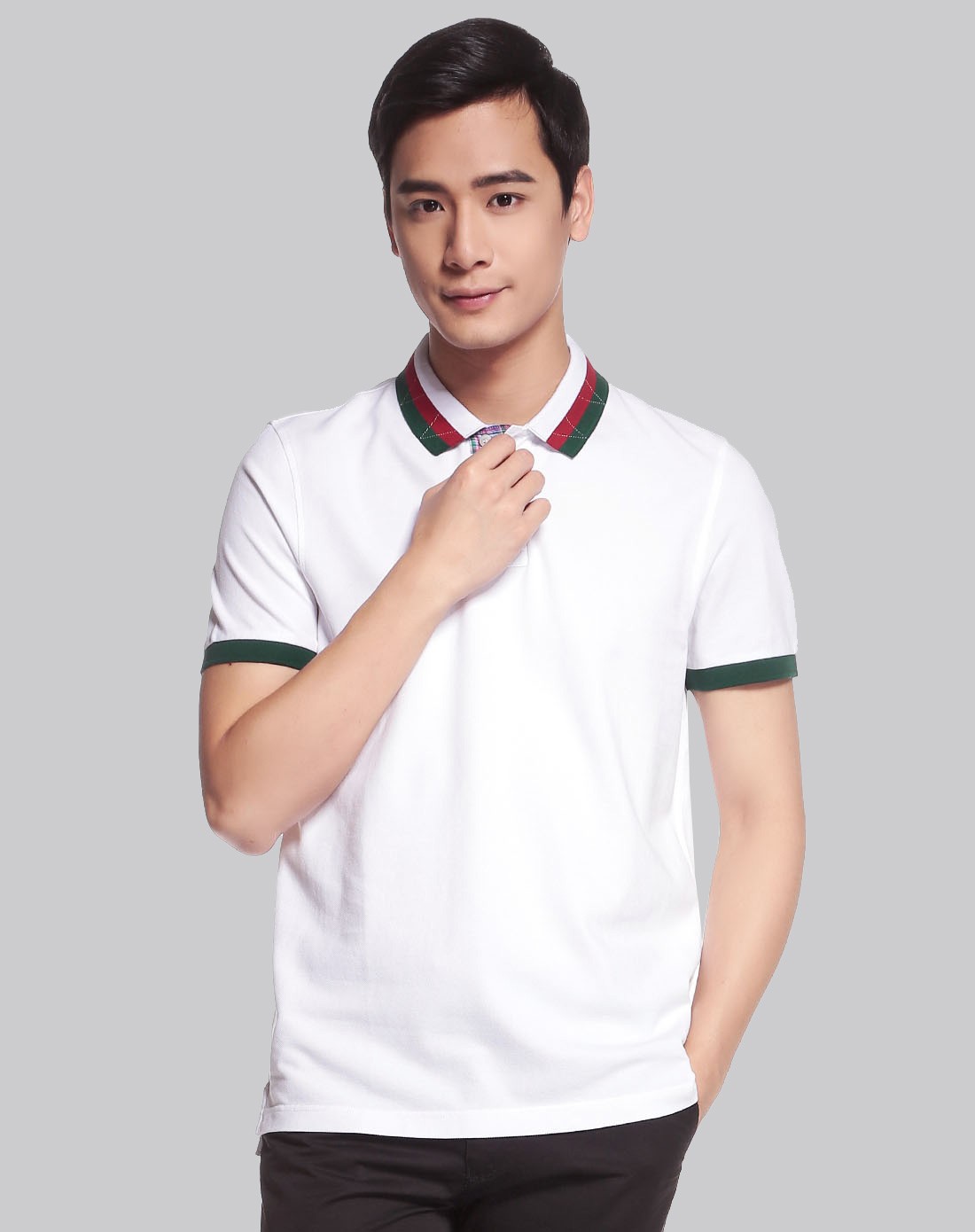 奶白色纯棉翻领短袖t恤-唯品会