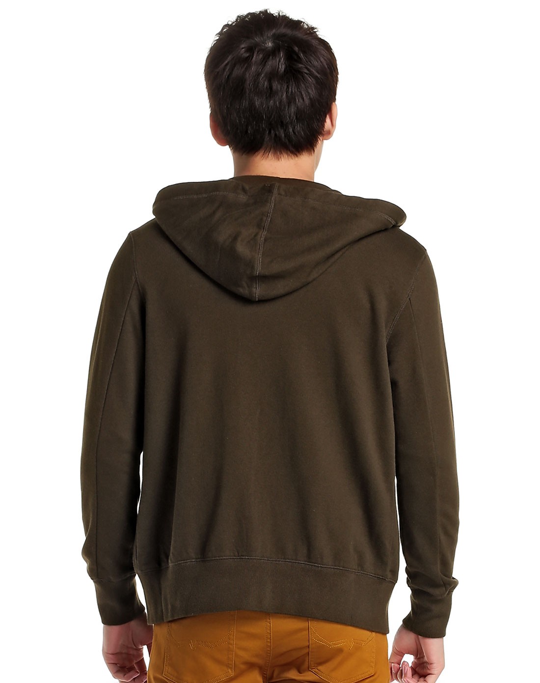 咖绿色经典连帽长袖外套