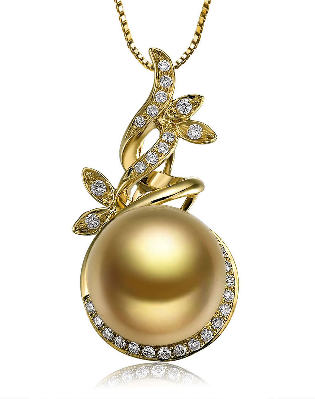 女款黄18k金金珍珠吊坠-火舞