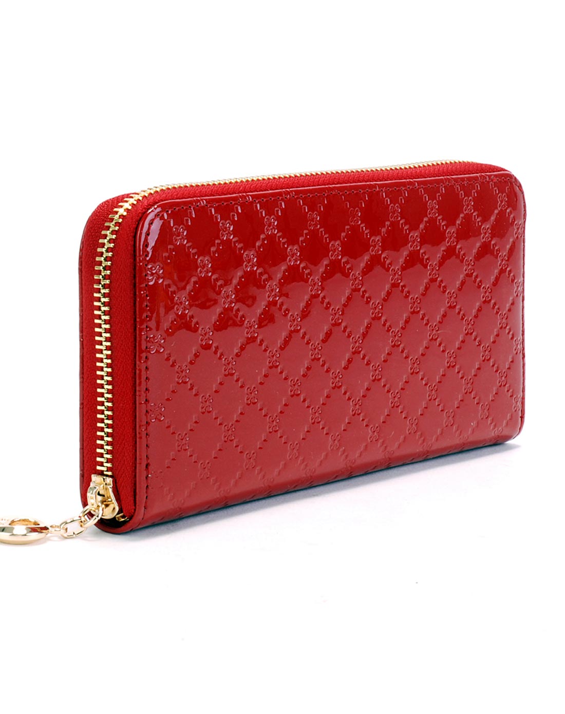 女士红色菱格漆皮长钱包