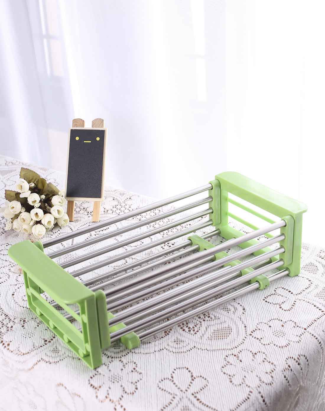 不锈钢可伸缩沥水架绿色