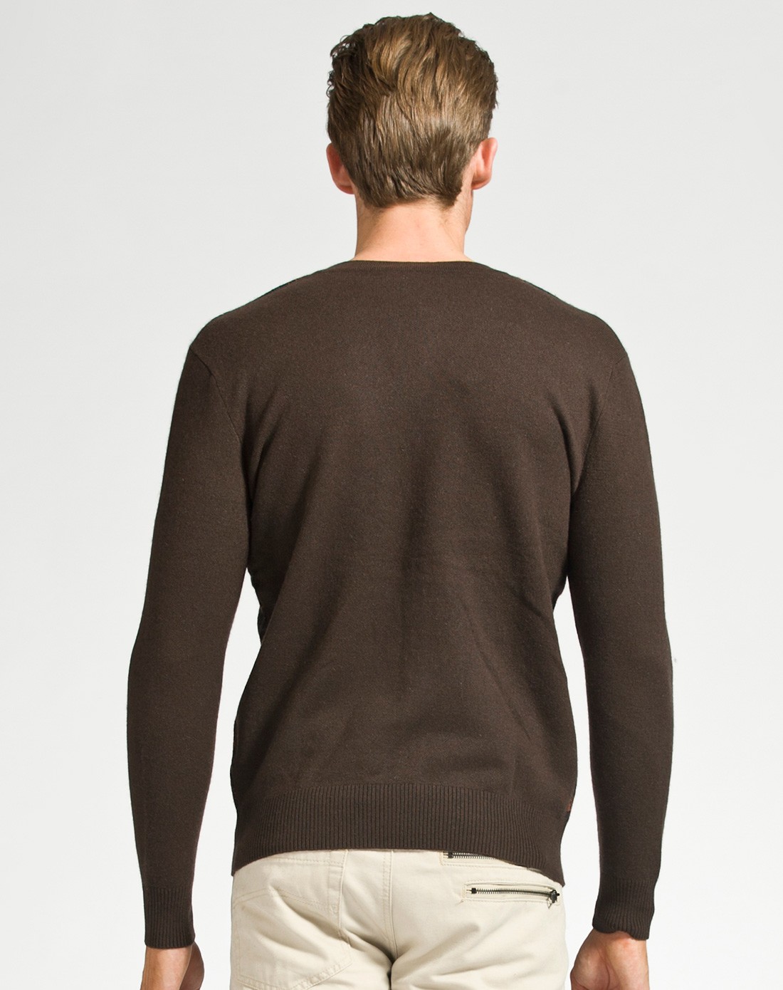 男士深咖色纯羊绒针织开衫外套