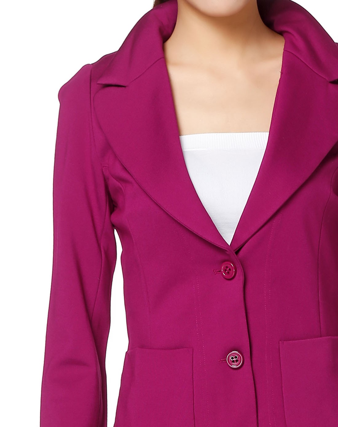 女款深玫红色简洁修身翻领长袖外套