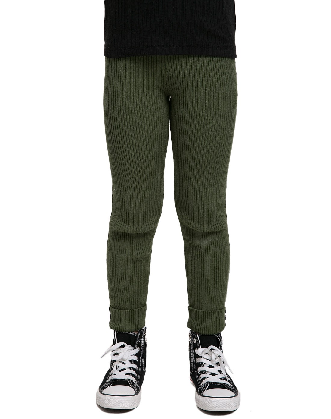 女童军绿色健美裤