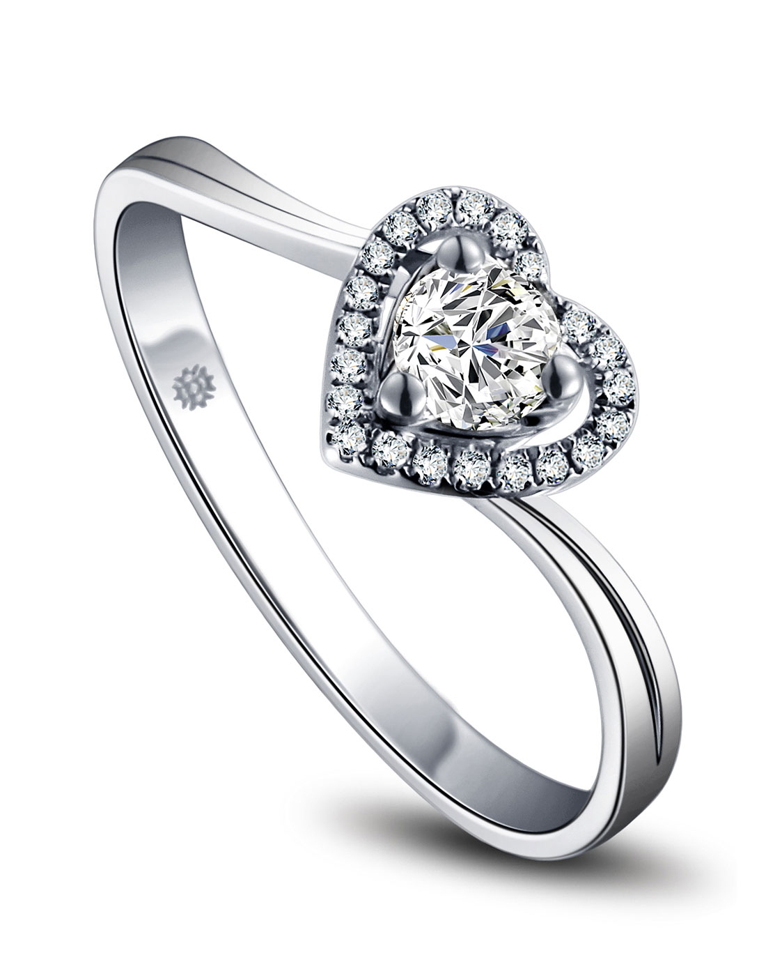女款银色18k金心形款结婚钻戒-心悦