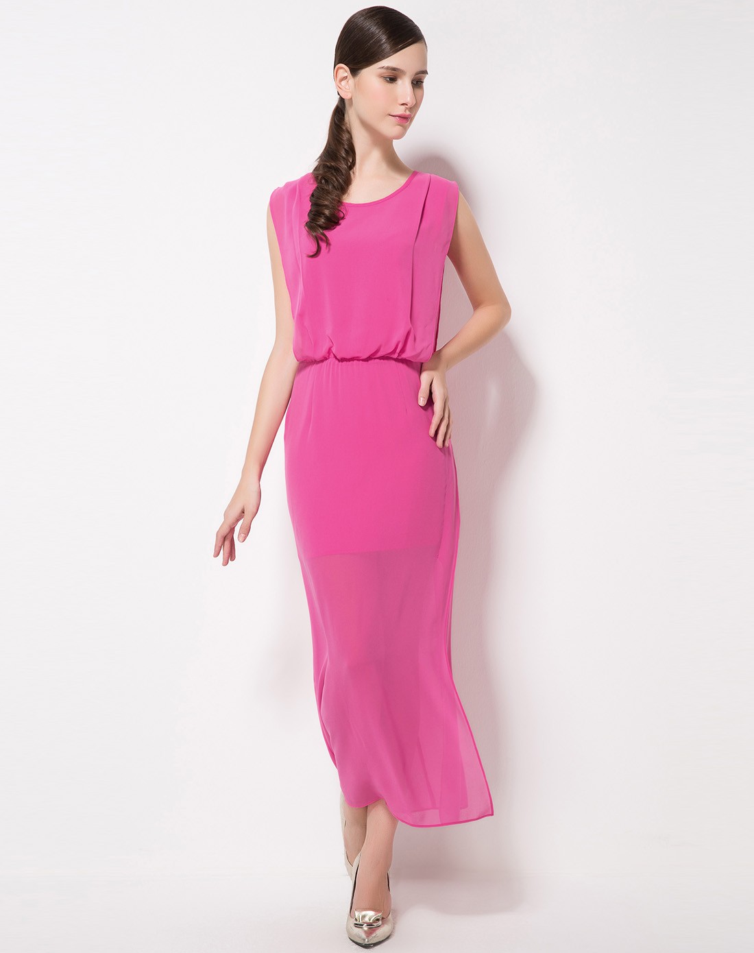 玫红色时尚气质连衣裙