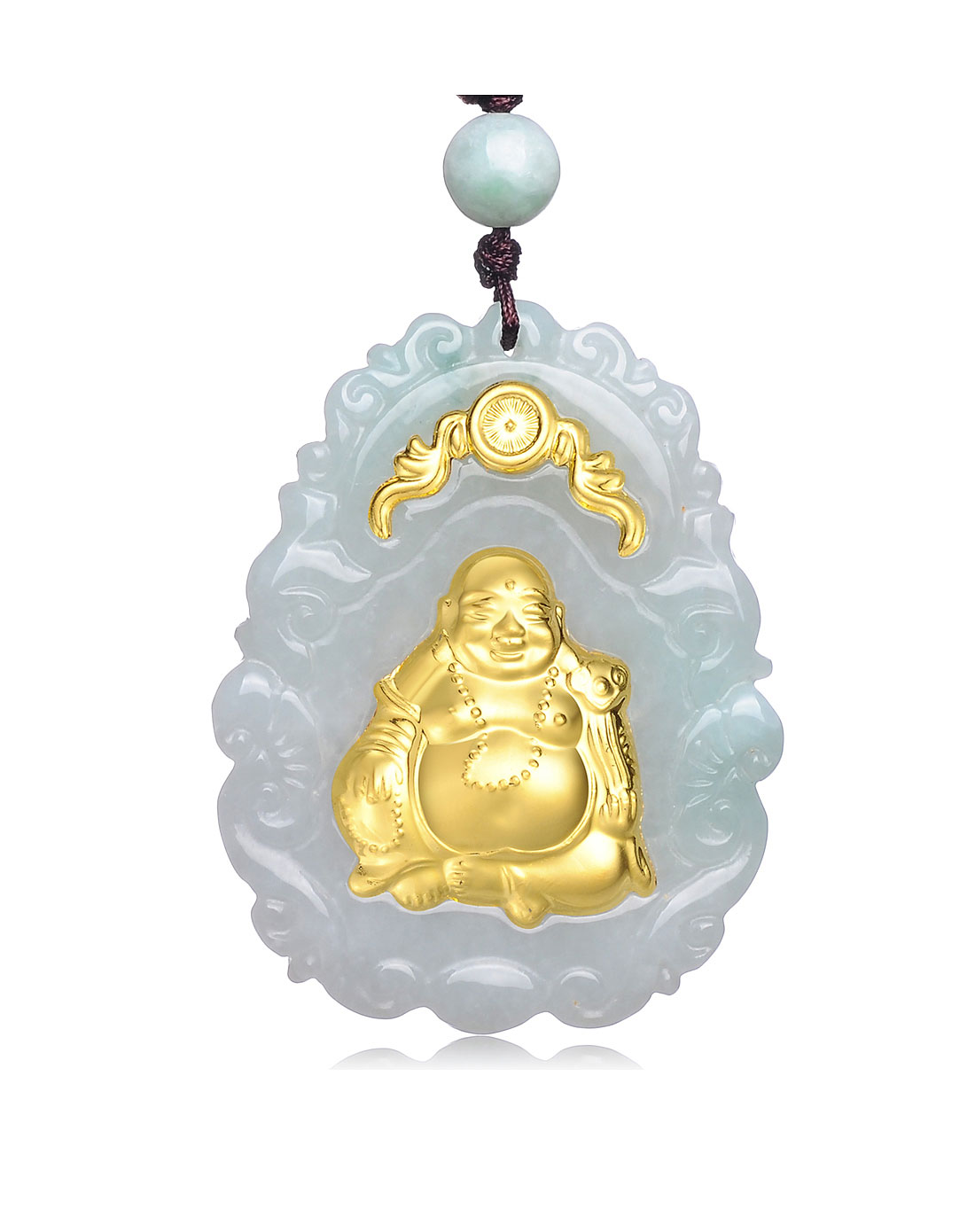 天然a货翡翠镶999千足金佛公大吊坠