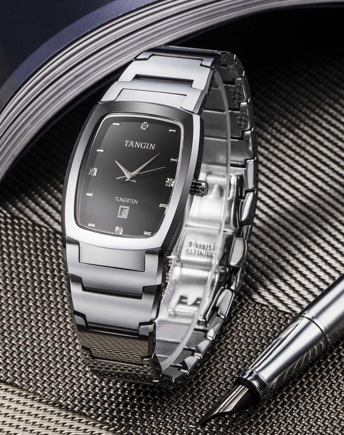 瑞士tangin情侣钨钢系列黑色男表