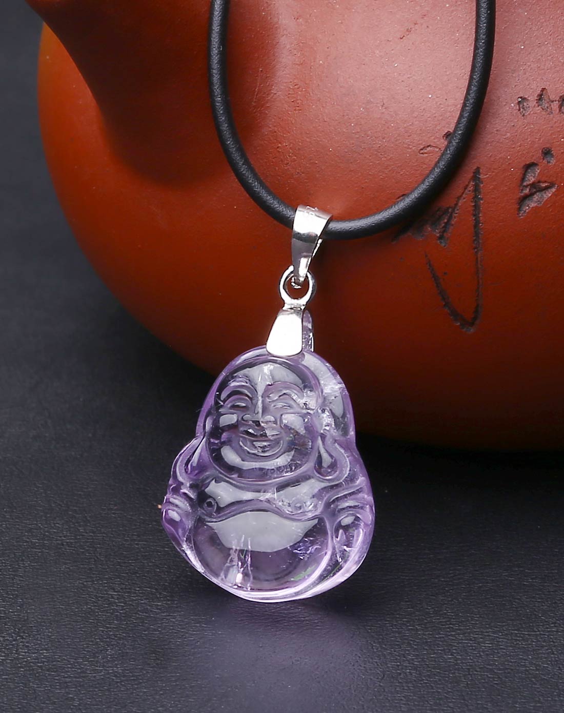 925银扣镶天然紫水晶佛公吊坠