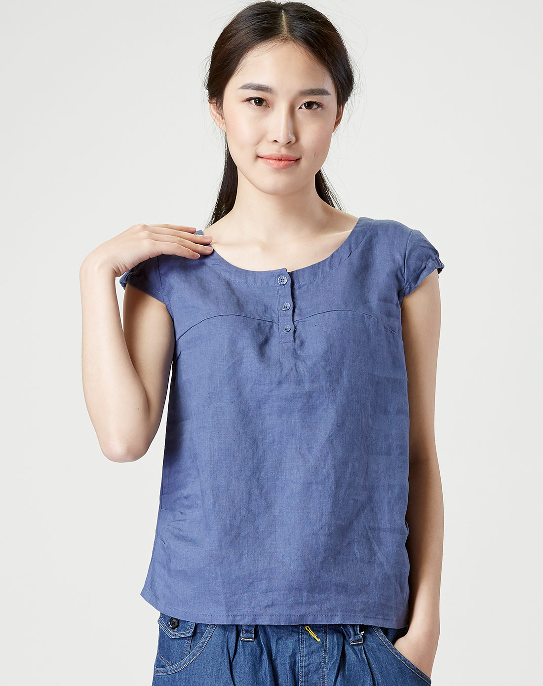 亚麻盖肩袖打底衫