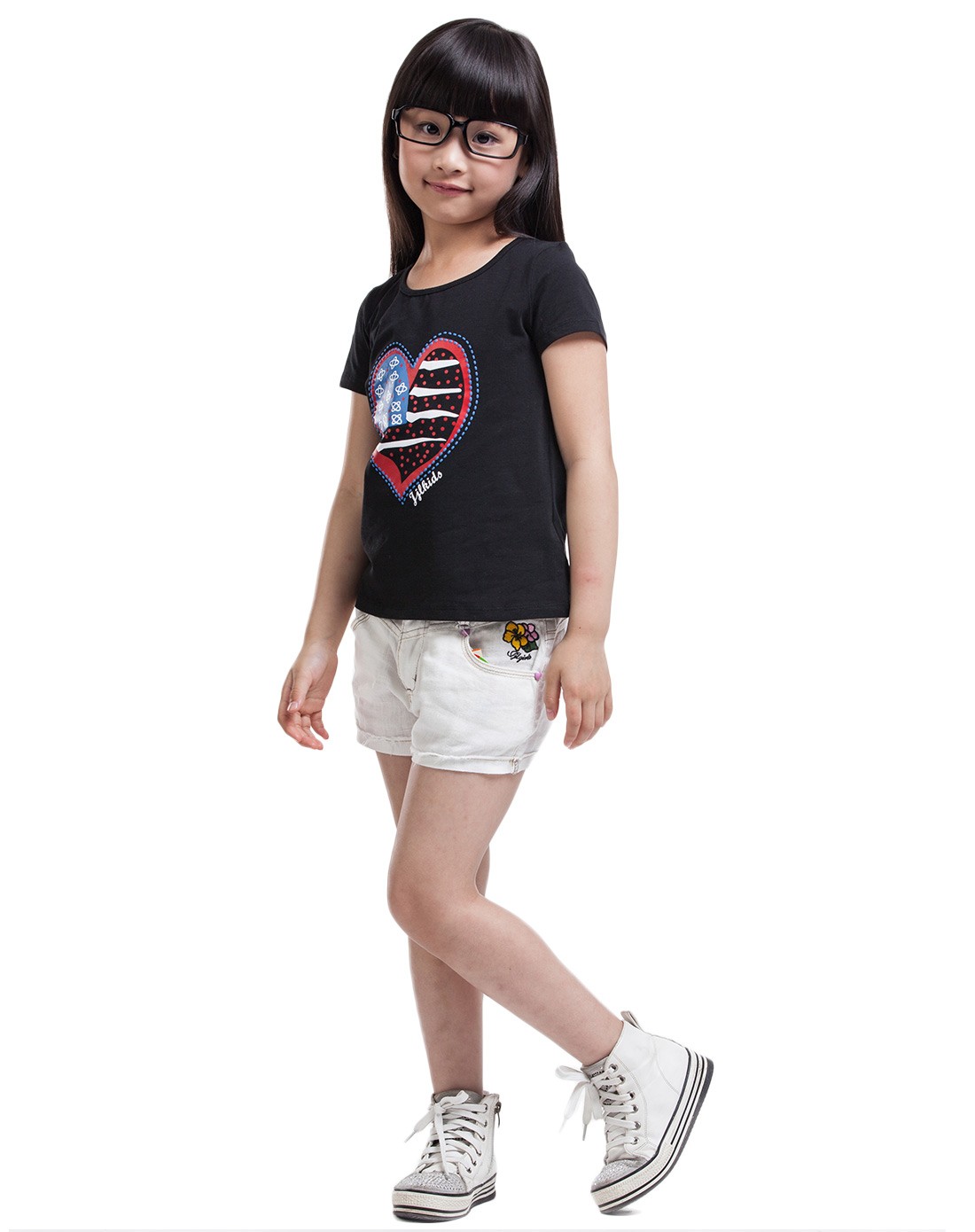 女童大黑色短袖t恤