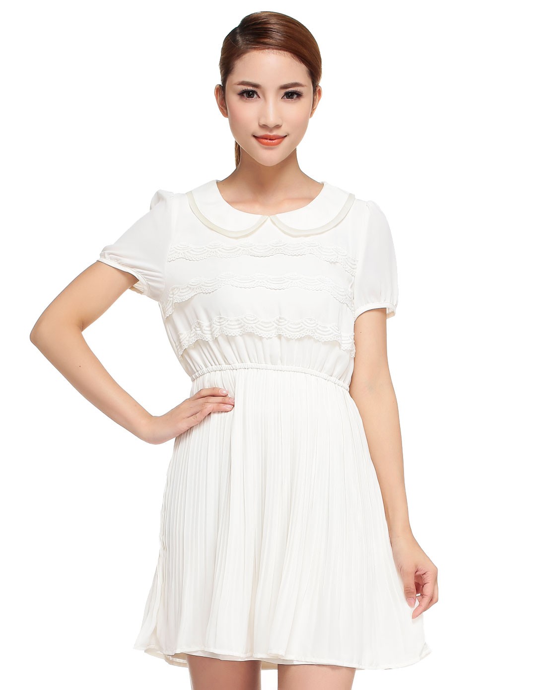 米白色淑女可爱短袖连衣裙