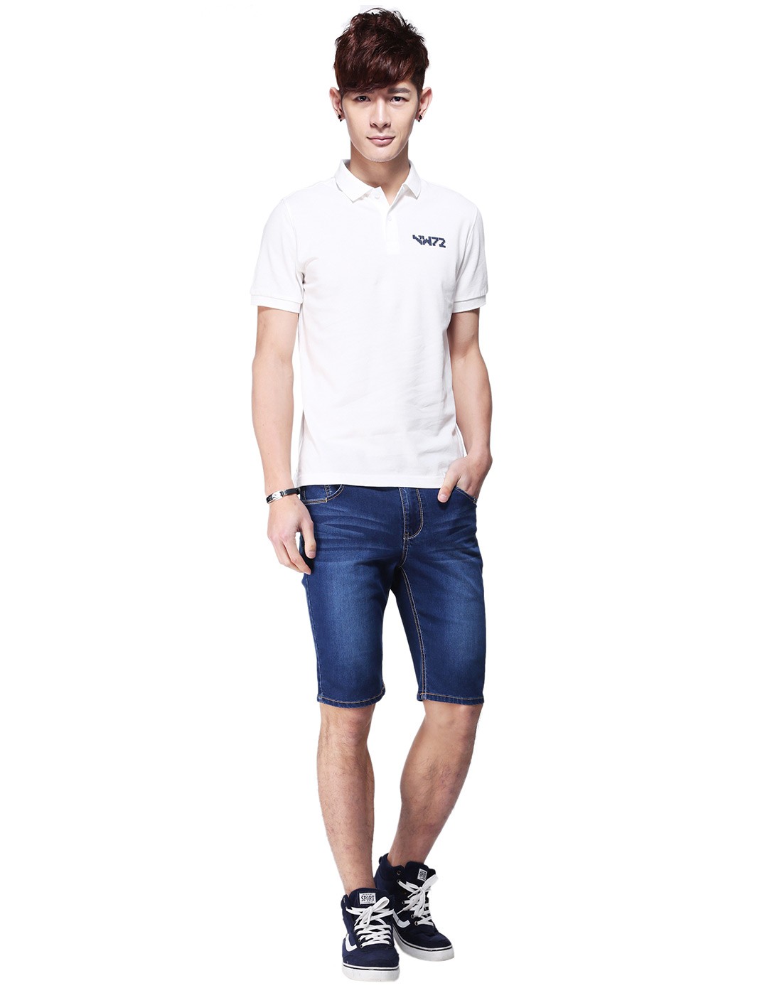 男装漂白色全棉平纹polo领短袖t恤