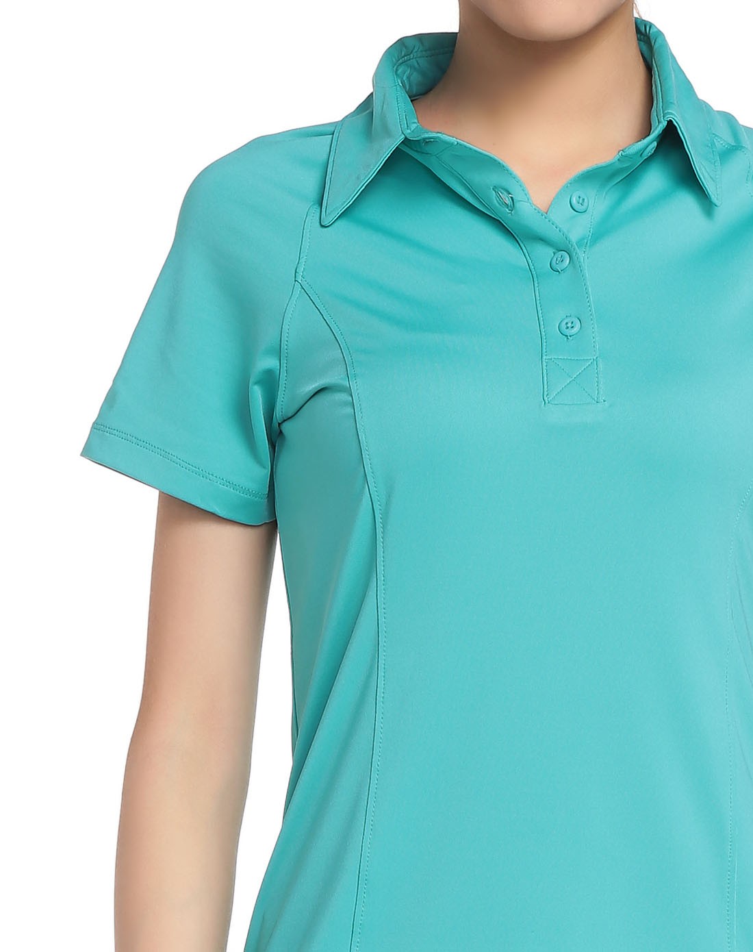 速干柔软 女款水蓝色短袖t恤 简约翻领