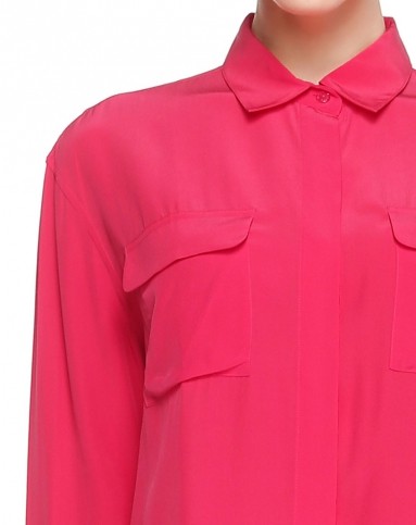 深桃红色简洁百搭长袖长款衬衫