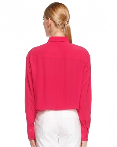 深桃红色简洁百搭长袖长款衬衫