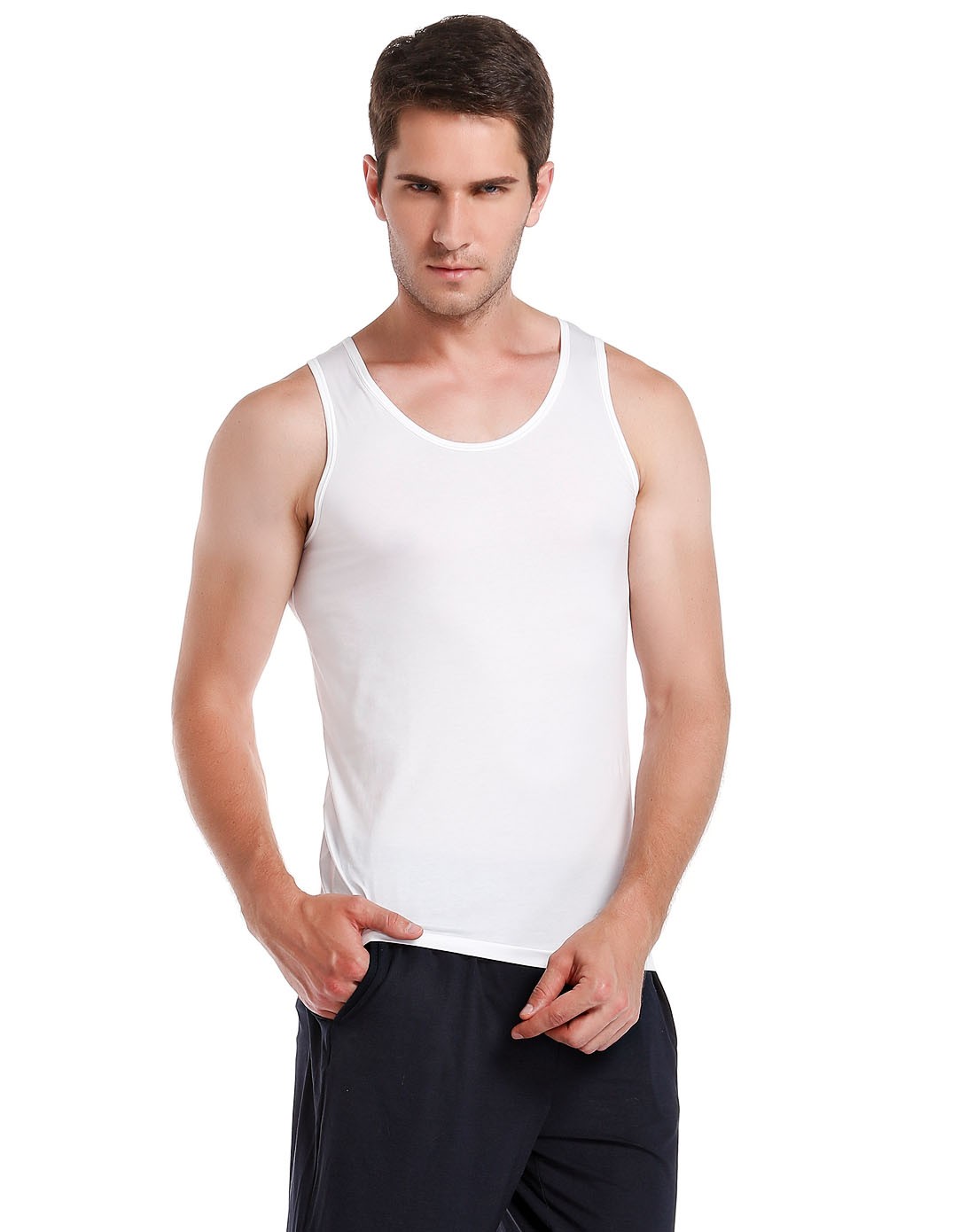 aimermen男款白色经典简约休闲针织背心