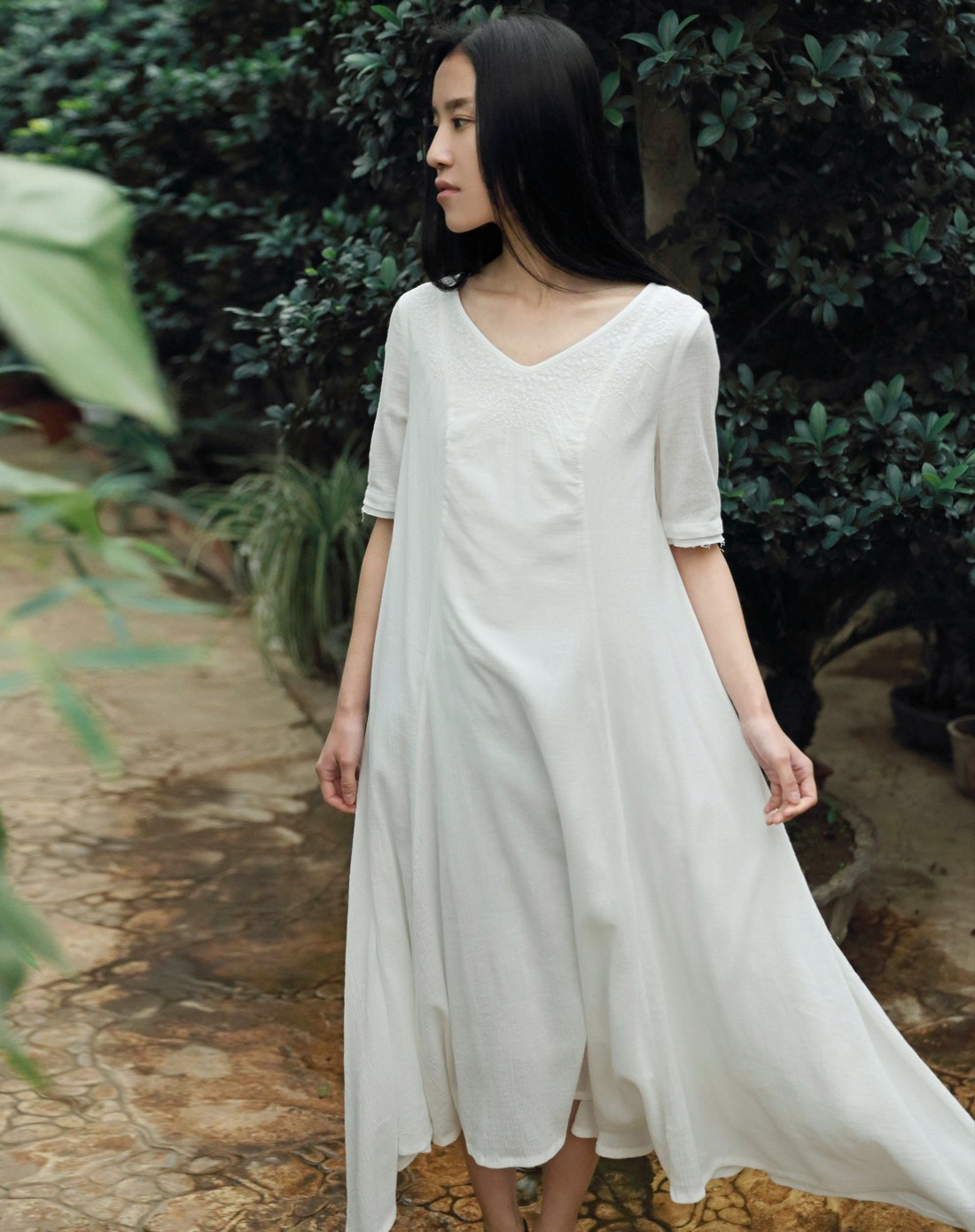 素缕souline 女款文艺白色连衣裙