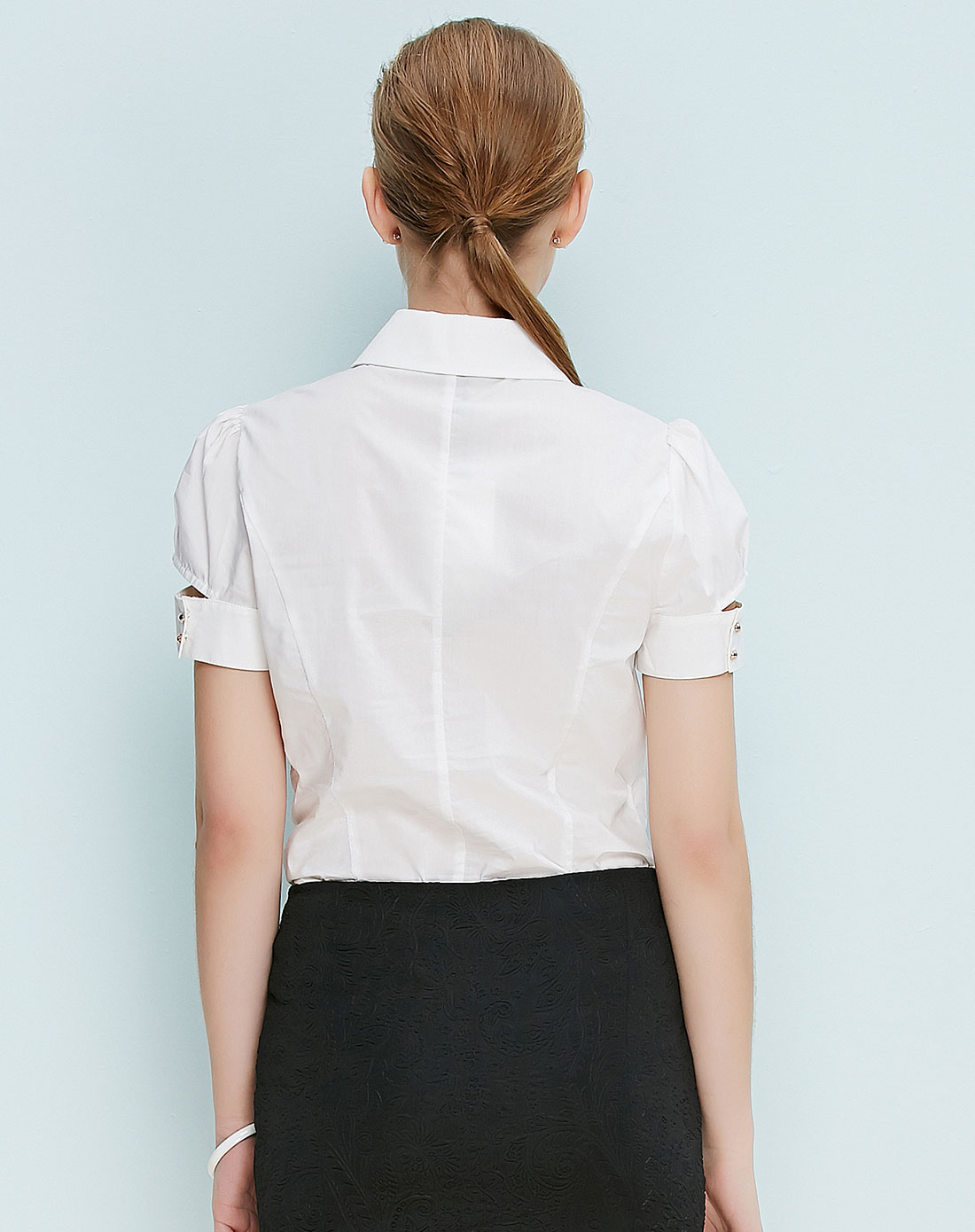 女士白色短袖女式衬衫