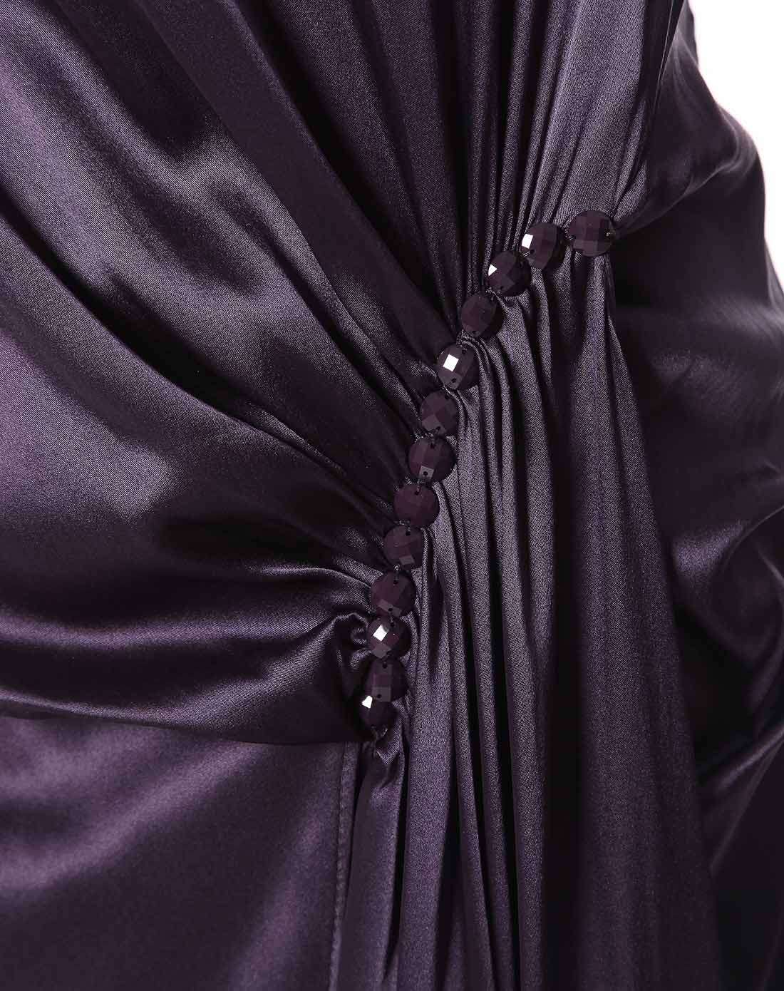 女款深紫碎褶礼服连衣裙