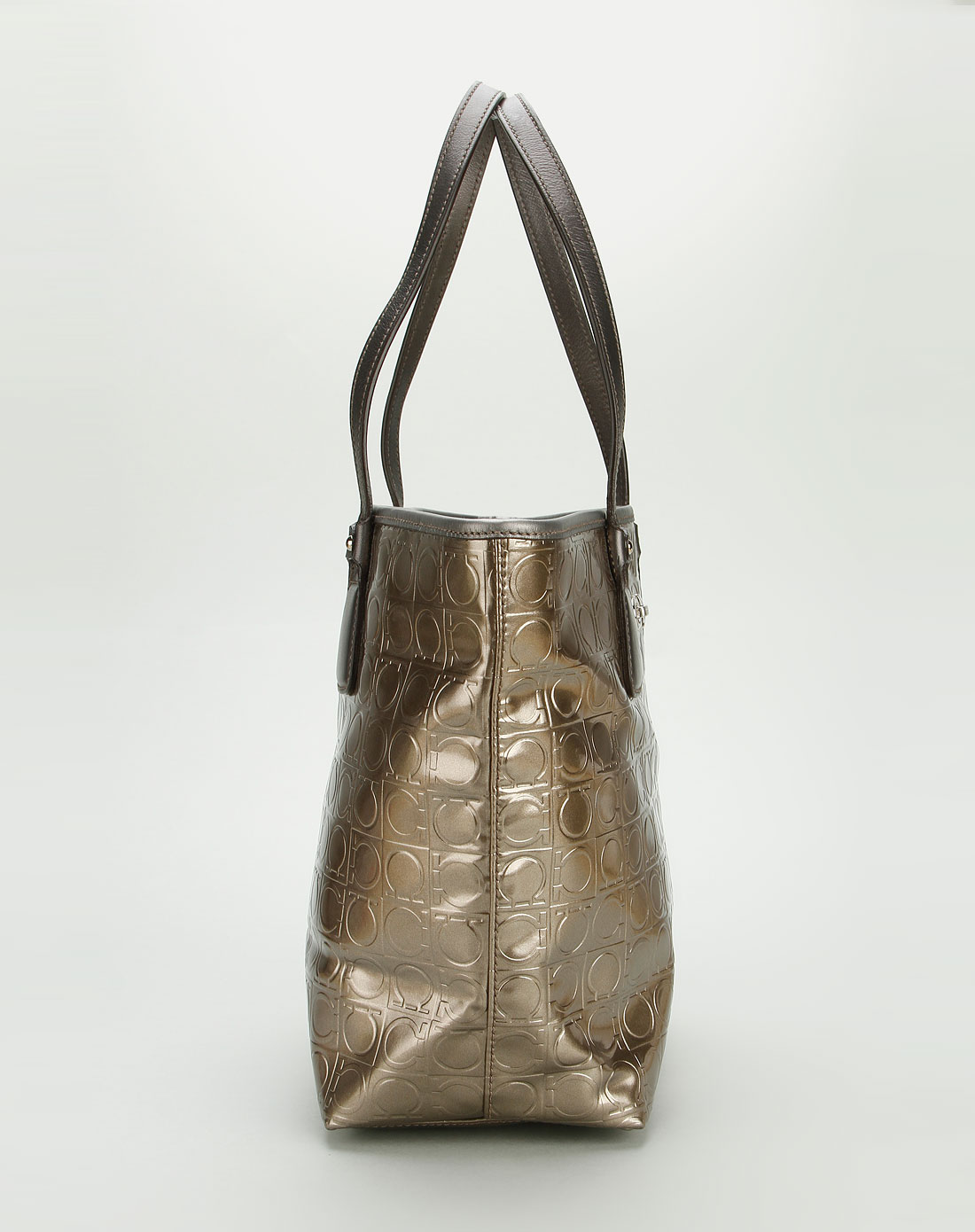 菲拉格慕ferragamo 女款经典logo压纹精品亮面手提包金铜色