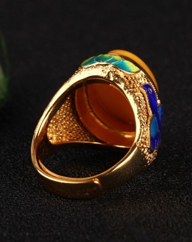 独家发售古典非物质遗产传承手艺银掐丝珐琅老蜜蜡戒指