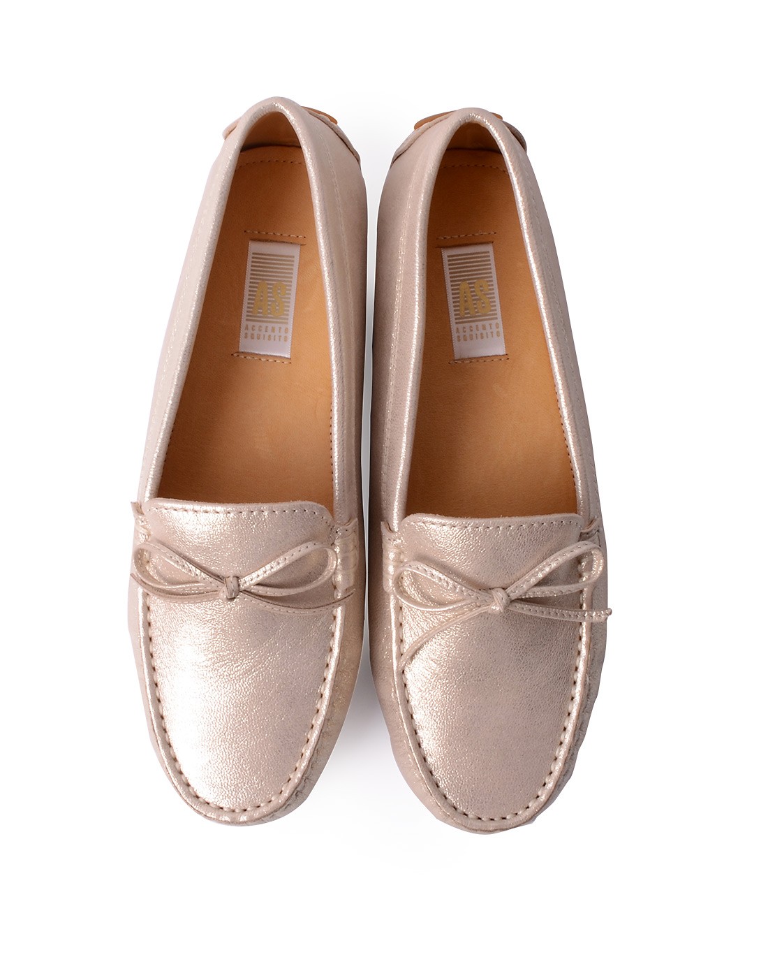 as女款金色羊皮金属装饰平底圆头单鞋