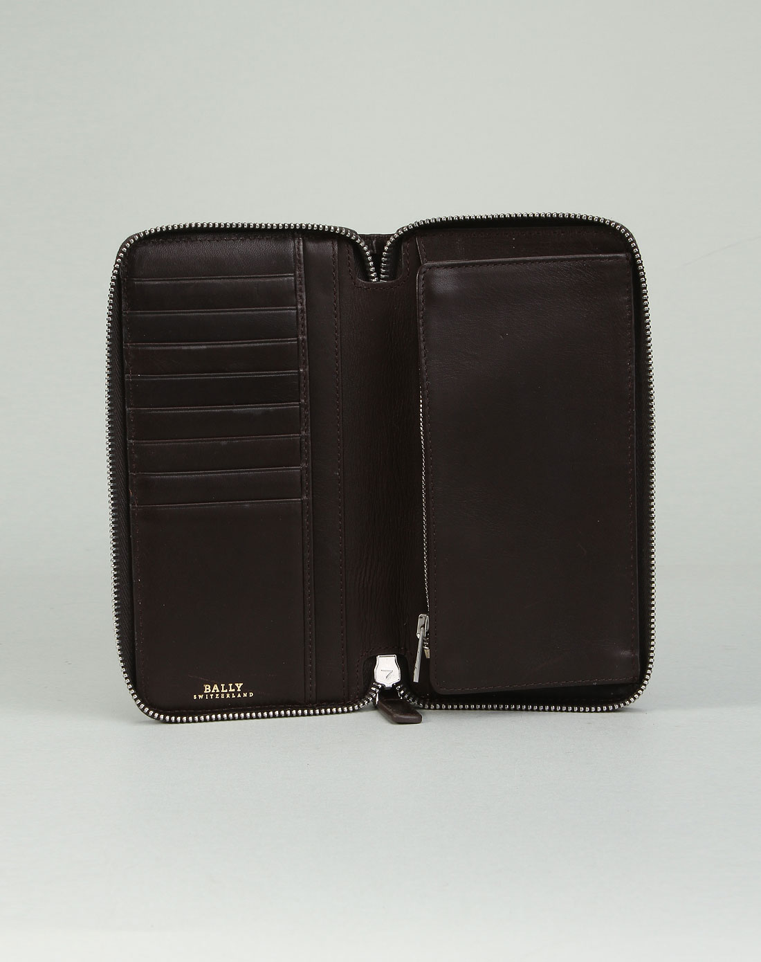bally 经典商务系列男式个性长款拉链钱包巧克力色