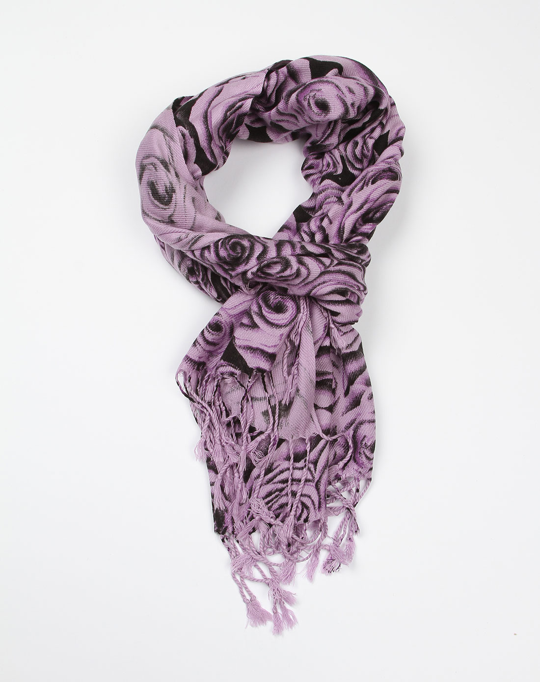 女款黑底紫花腈纶围巾