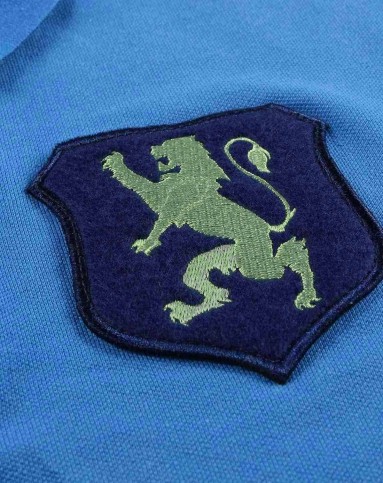 蓝狮王刺绣纯色修身polo