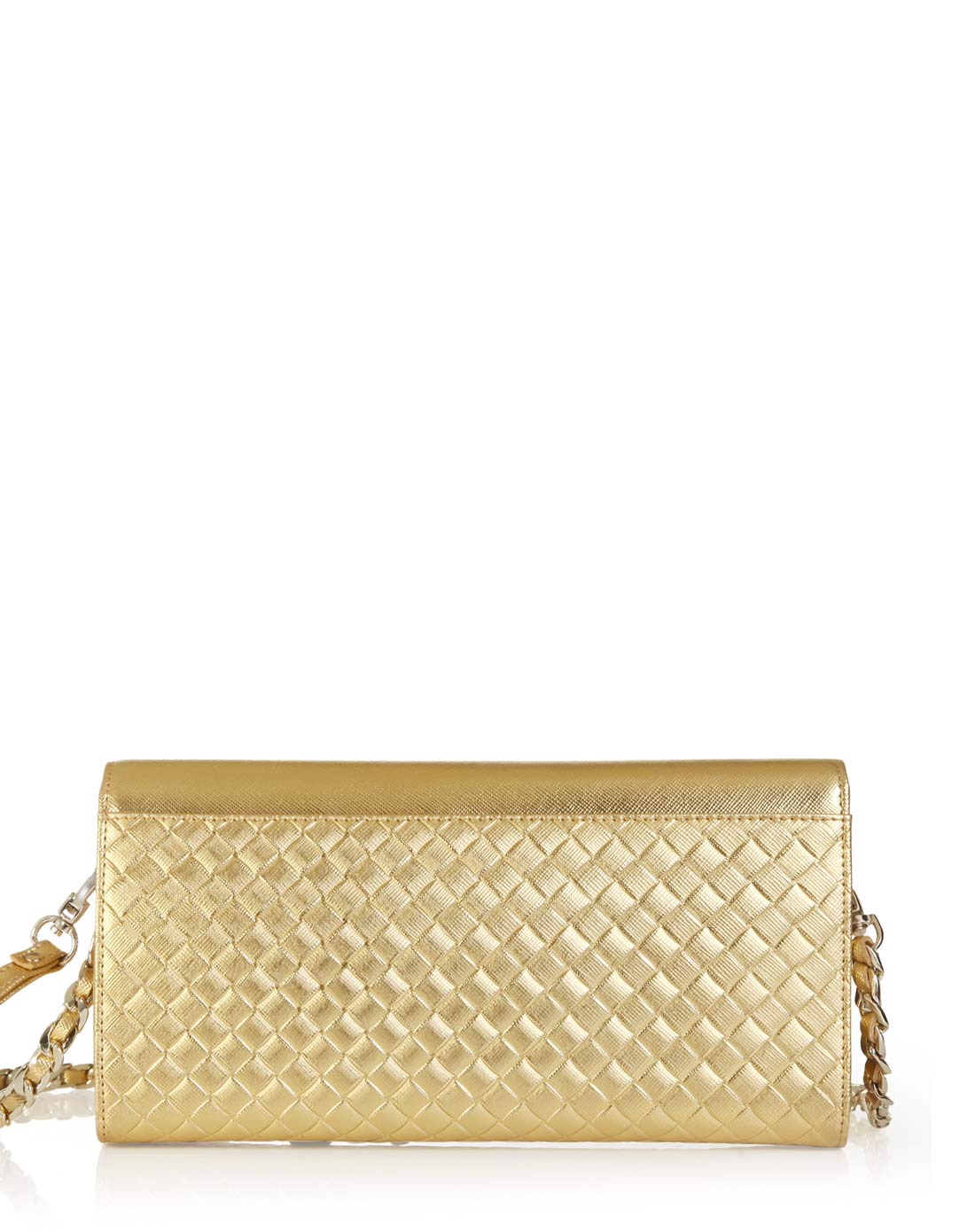 芭比派对系列 金色菱纹拼接链条手拿包