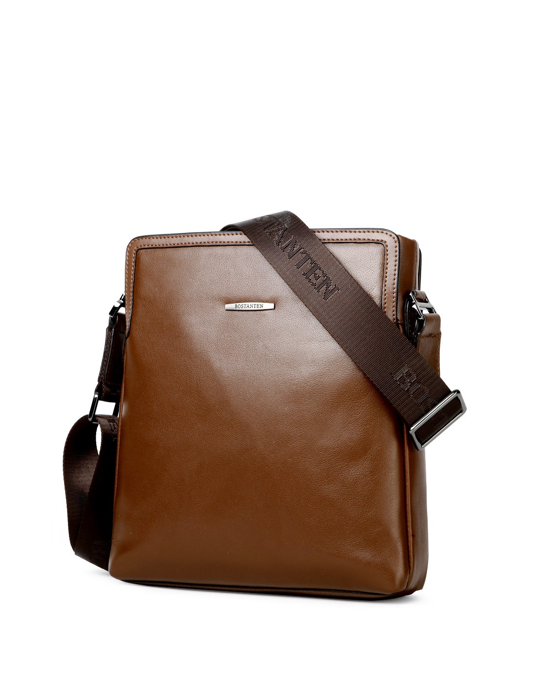 男士棕色头层牛皮时尚商务单肩日字包