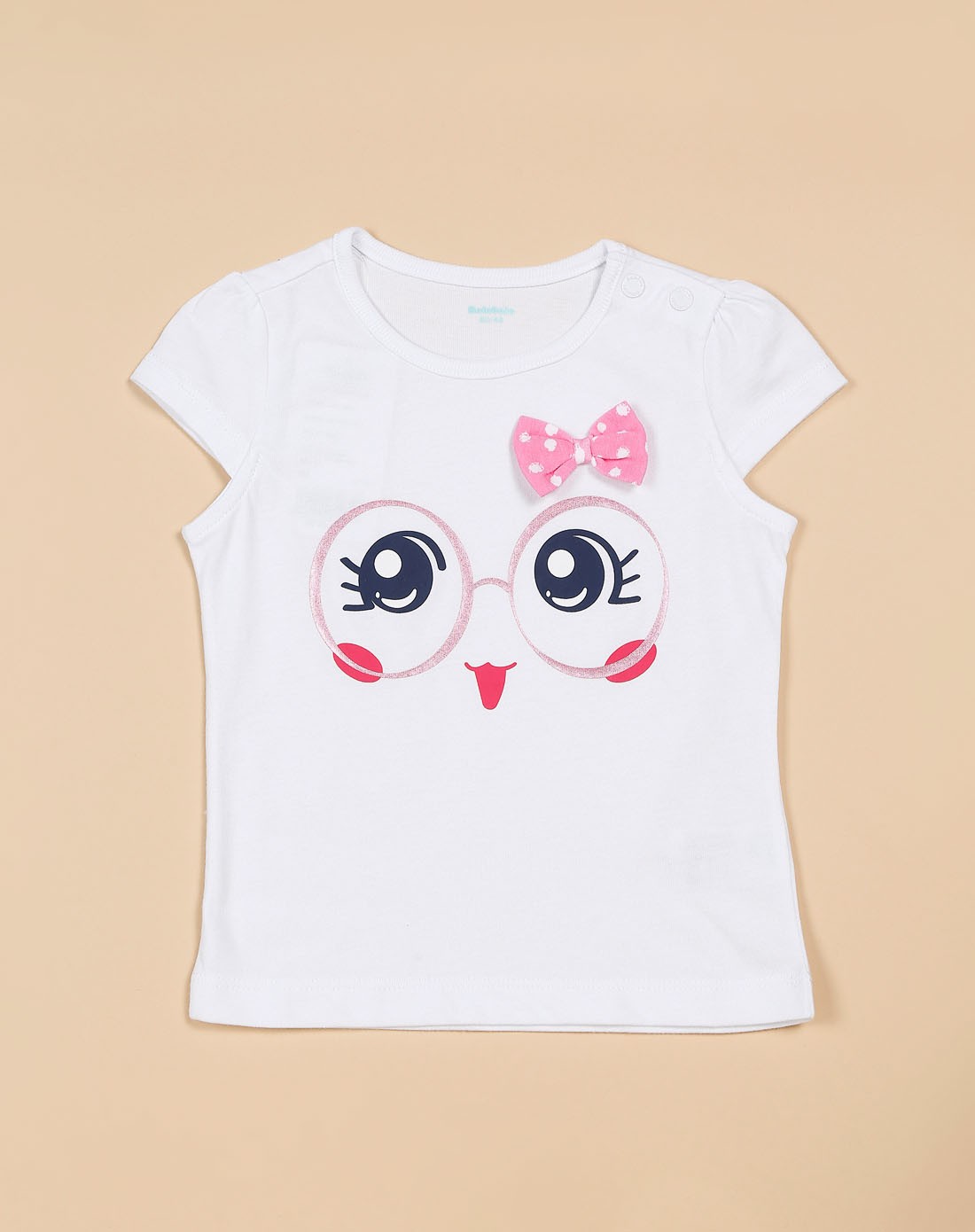 女幼童可爱大眼睛蝴蝶结白色短袖t恤