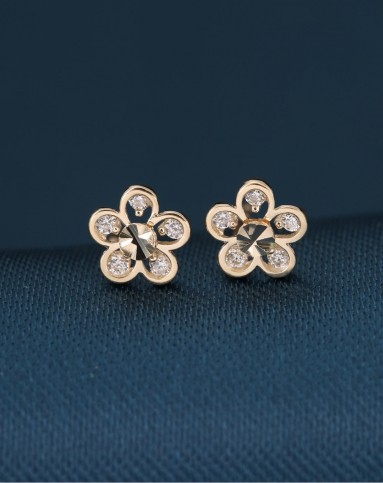梅花烙印10k纯黄金璀璨施华洛世奇宝石梅花可爱耳钉