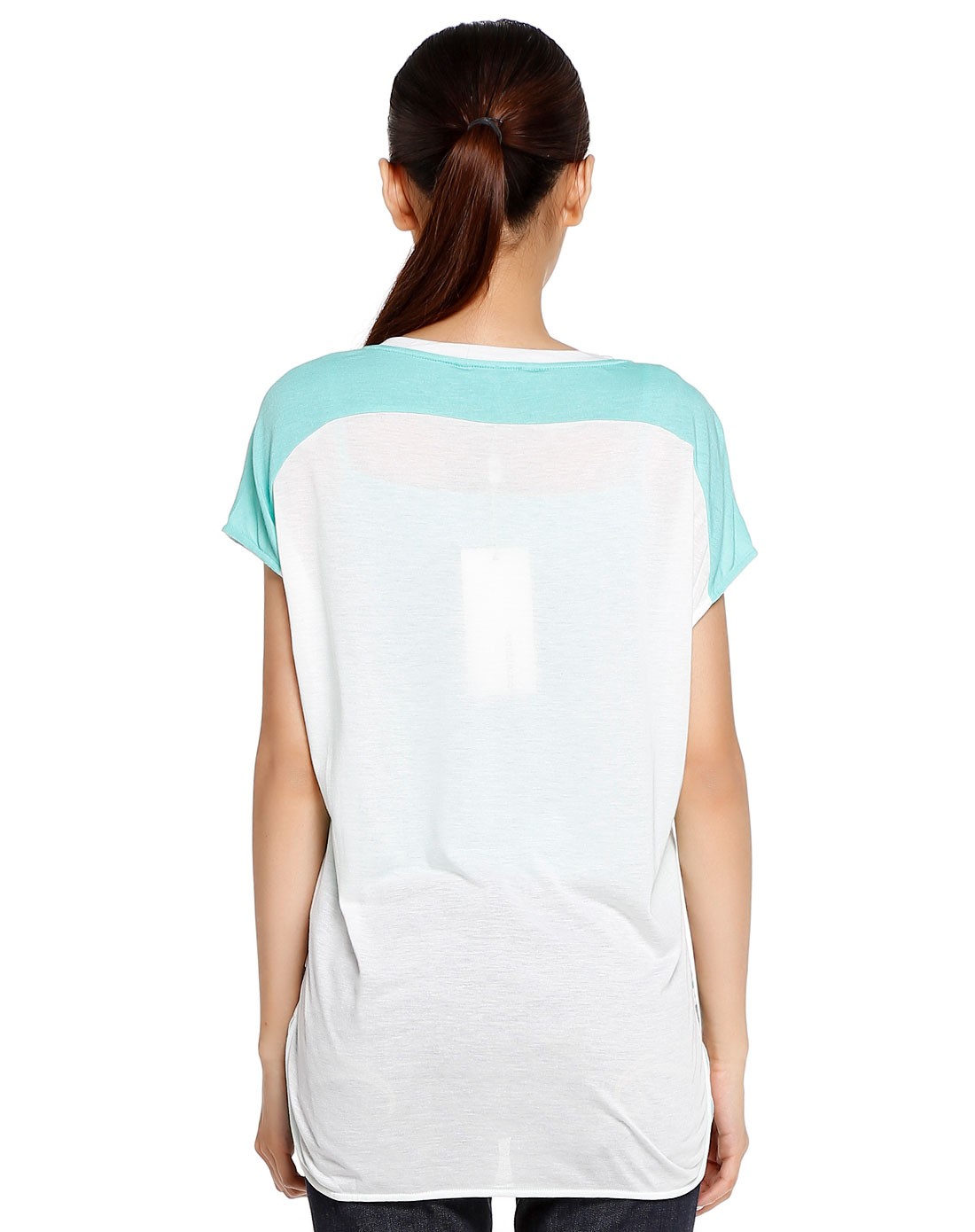 白/浅绿色时尚百搭短袖上衣