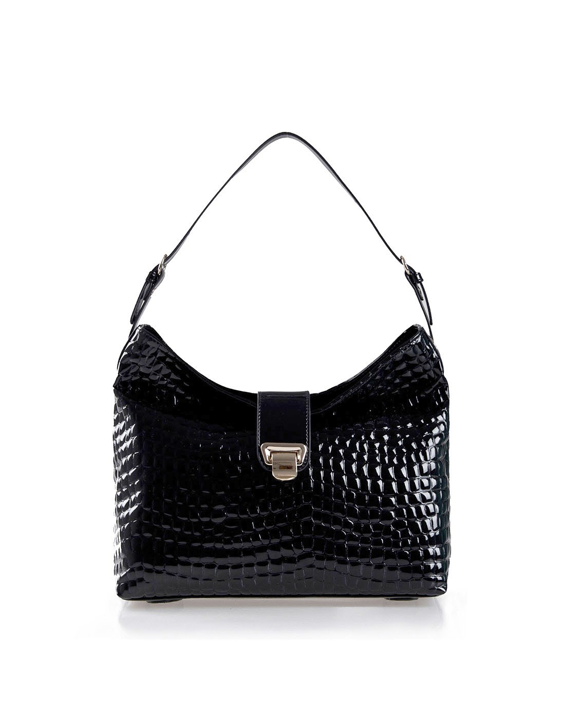 女珍珠黑石头纹亮光牛皮手提包特价