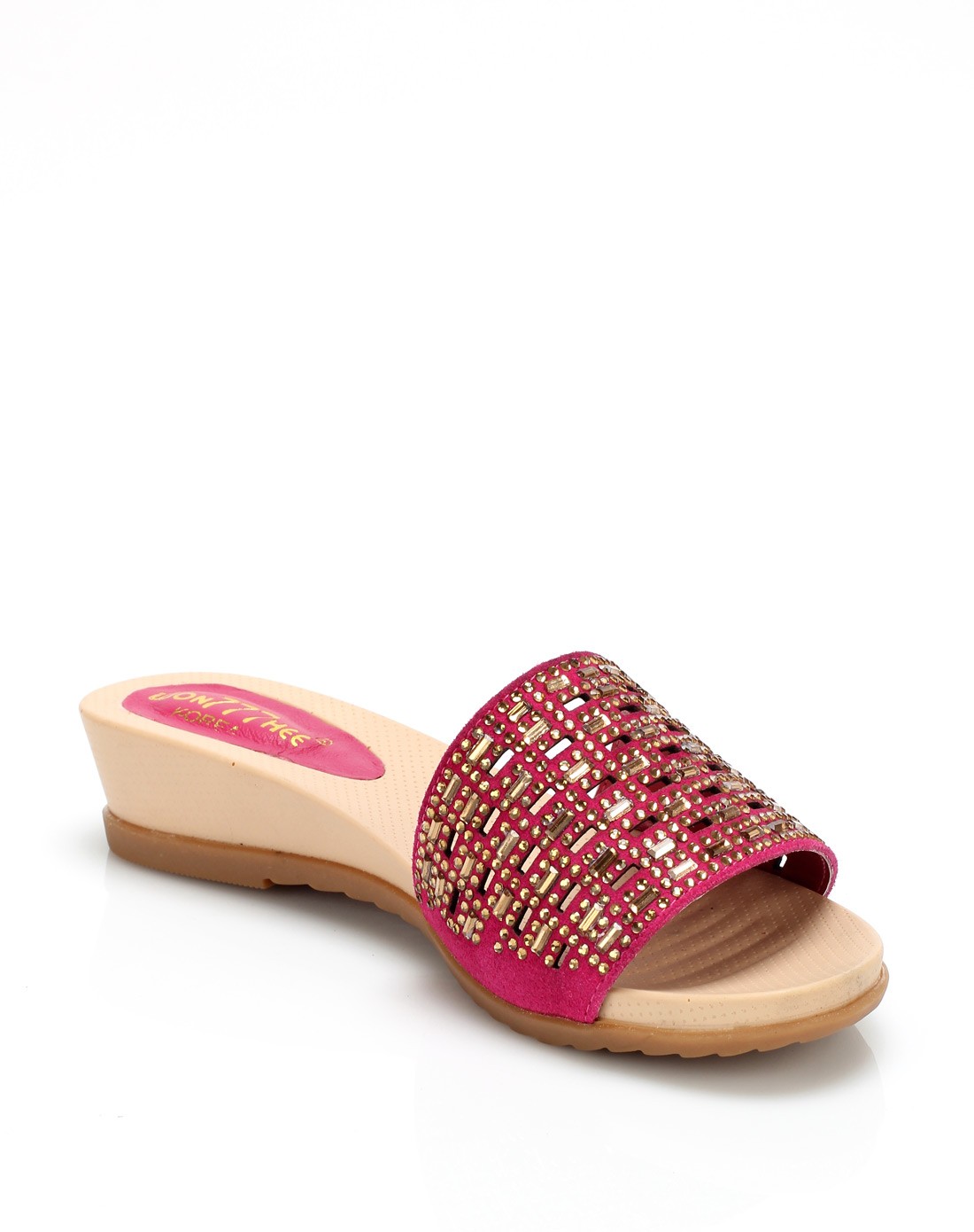 玫红色气质烫钻舒适凉拖